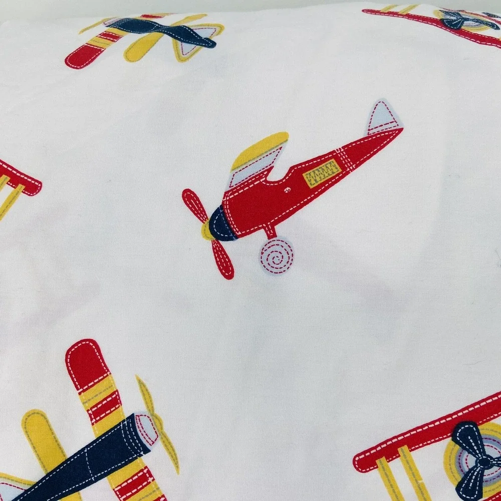 Cannon Kids Twin Fitted Flat Sheet Airplane Theme Red Yellow Blue Boys Bedding